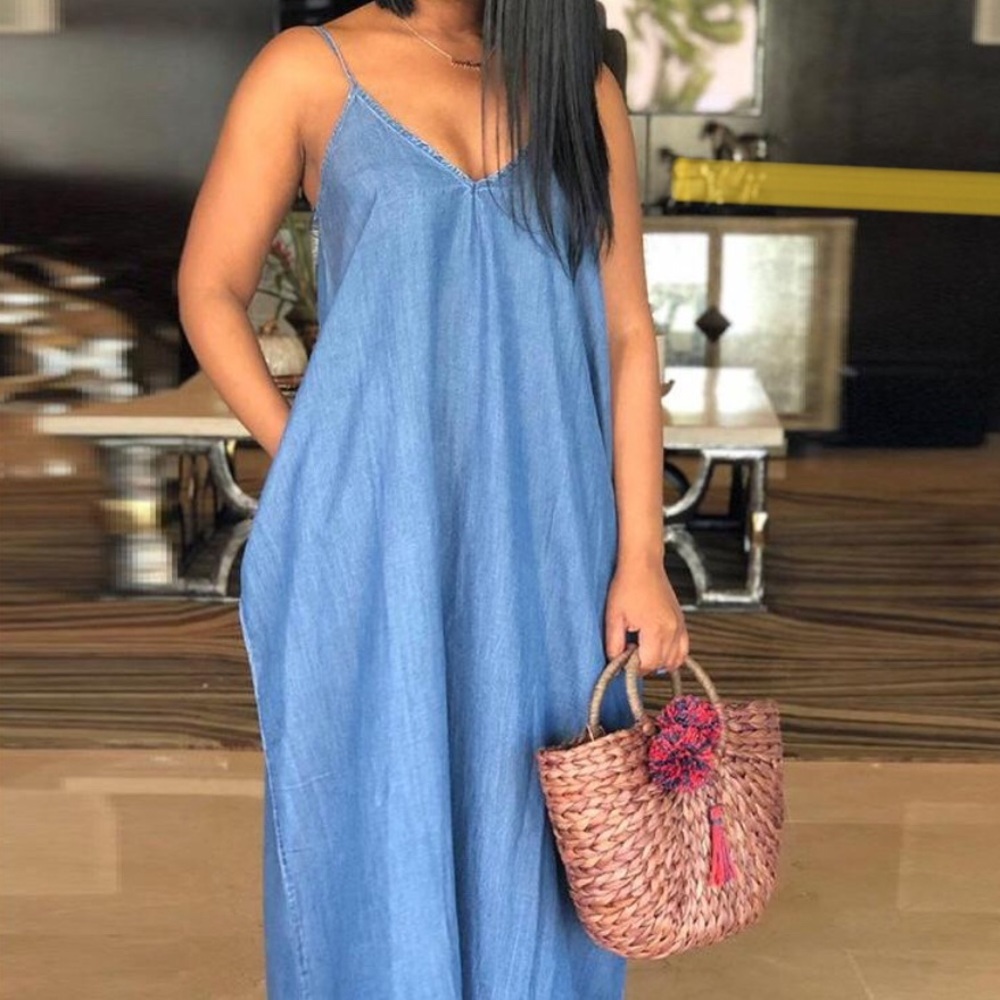 Oversized spaghetti strap loose maxi